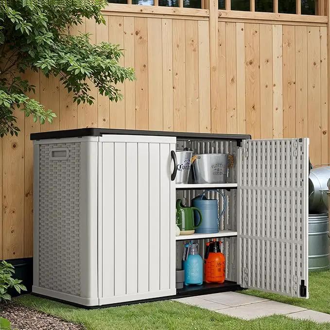 Greesum Shelf of Outdoor Horizontal 27 ft Storage Sheds, for Waterproof and UV Protection 150 Gallon Deck Box, 2 Shelves (Without Shed), White by GreenHaven Gardens