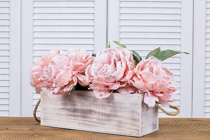 Wooden Planter Box with Handle, Rustic Whitewash, Plastic Liner l Garden Decor l Restaurant and Wedding Decorations l Table Centerpiece (12x4 w Handle Set of 4, Whitewash) by GreenHaven Gardens
