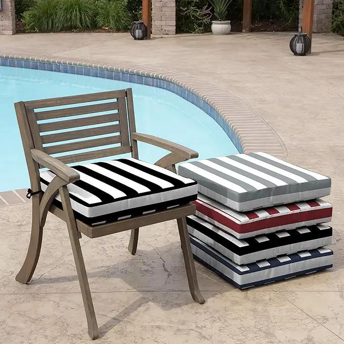 Arden Selections Outdoor Wicker Chair Cushion, 20 x 18, Rain-Proof, Fade Resistant 21 x 21, Black Cabana Stripe (Pack of 4) by GreenHaven Gardens