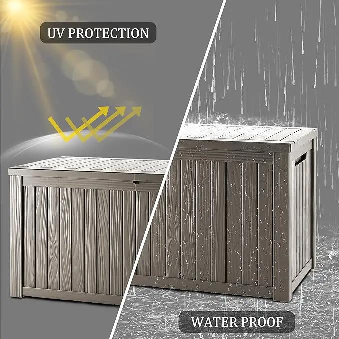 180 Gallon Lockable Resin Deck Box, Waterproof & UV-Resistant Outdoor Storage Box for Outdoor Cushion Storage, Garden Tools & Pool Accessories Storage, Gray by GreenHaven Gardens