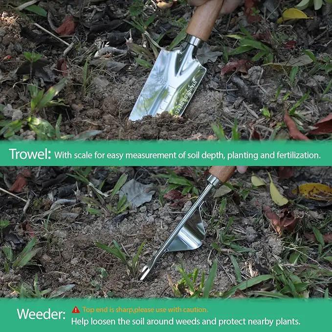 LeMotech Garden Tool Set, 2Pcs Gardening Hand Tools, Stainless Steel Transplant Shovel and Weeder with Beech Handle, Outdoor Gardening Kit for Women Men by GreenHaven Gardens