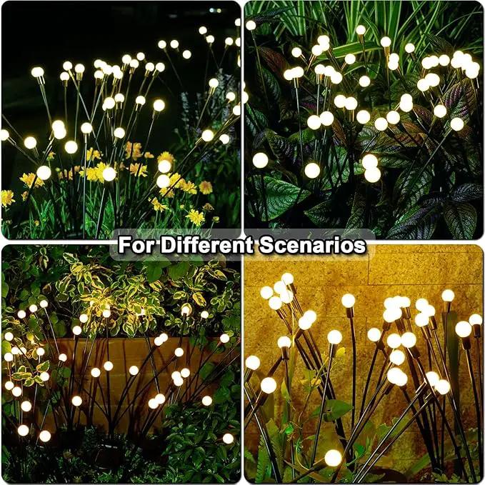4Pack 32LED Spring Solar Swaying Lights Outdoor Solar Powered Firefly Lights Garden Decor Waterproof Pathway Light Sway by Wind Landscape Lights Warm Yellow for Pathway Lawn Patio Courtyard Decor by GreenHaven Gardens
