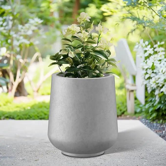 Kante 11.6" Dia Round Concrete Planter, Outdoor Indoor Large Plant Pots Containers with Drainage Hole and Rubber Plug for Home Garden Patio, Gray Concrete by GreenHaven Gardens