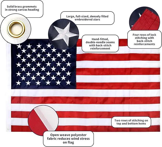 Quarut House Flag Pole Kit,Including 6Ft Stainless Steel Flag Pole,Heavy Duty Nylon 3x5 Ft American Flag,Aluminum Alloy Rings and Bracket.Wall Mounted Flagpole Set for Residential Commercial（Silvery） by GreenHaven Gardens