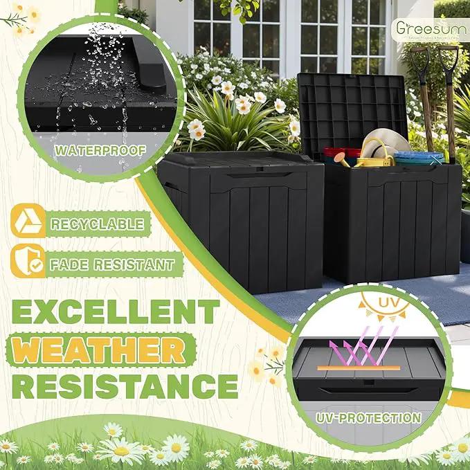 Greesum 31 Gallon Deck Box for Outside, All Weather Outdoor Storage Boxes for Patio Furniture Set, Package Delivery Box, Garden Tools, Black(Set of 2) by GreenHaven Gardens