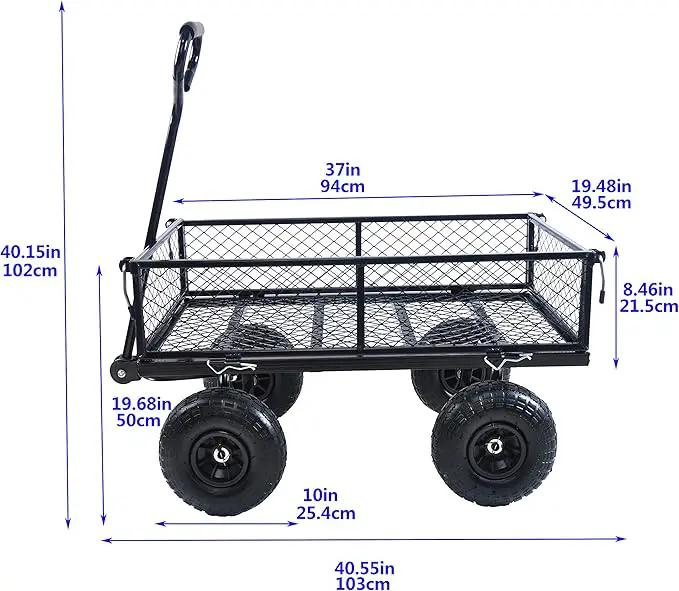 400 Lbs Capacity Mesh Steel Garden Cart Folding Utility Wagon with Removable Sides Multi-Purpose by GreenHaven Gardens