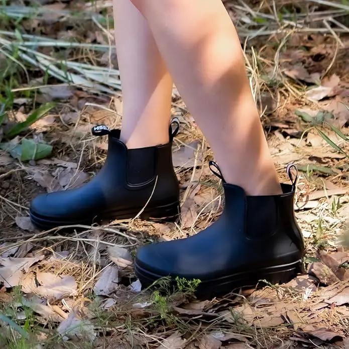 HISEA Women's Short Rain Boots Waterproof Garden Shoes Rubber Chelsea Boots Anti-Slipping Rainboots for Ladies with Comfort Insole Lightweight Stylish Ankle Rain Shoes Outdoor Work Booties by GreenHaven Gardens