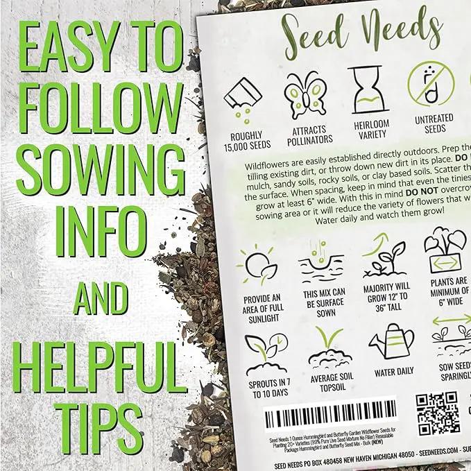 Seed Needs Wildflower Seeds Hummingbird and Butterfly Seed Mix | 5 Packs (1 Ounce Each) No Filler 23 Varieties Garden Seeds Annual & Perennial Species | Pollinator Attracting Flower Seed | Bulk by GreenHaven Gardens