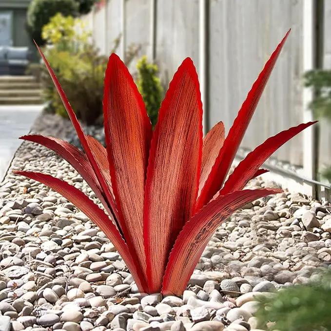 Enlarge Thickened Wind Resistant Metal Agave Garden Art Metal Plant Country Garden Sculpture Statue Outdoor Decoration Agave Metal Plant Courtyard Garden Lawn Ornament Gift (2, 12 Leaves red) by GreenHaven Gardens