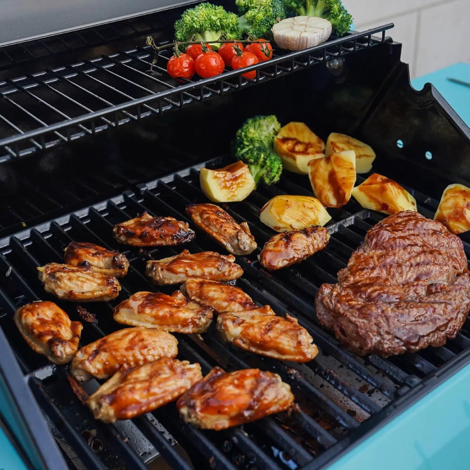 Monument Grills 2-Burner Stainless Steel Liquid Propane Gas Patio Garden Barbecue Grill with Clearview® Lid, Knob Control and Two Foldable Shelves Mesa200G, Green by GreenHaven Gardens