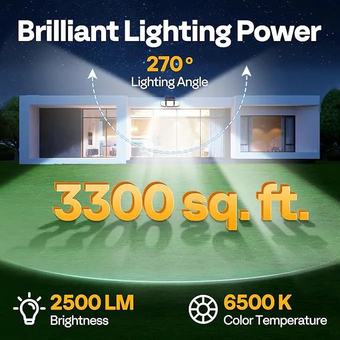 VIVOHOME Linkable Solar Lights Outdoor, Dual Roating Motion Sensor Flood Lights Solar Powered Security Light with 3 Heads, 2500LM, IP65 Waterproof for Outside, Yard, Garage, Wall, Patio, 2 Pack by GreenHaven Gardens