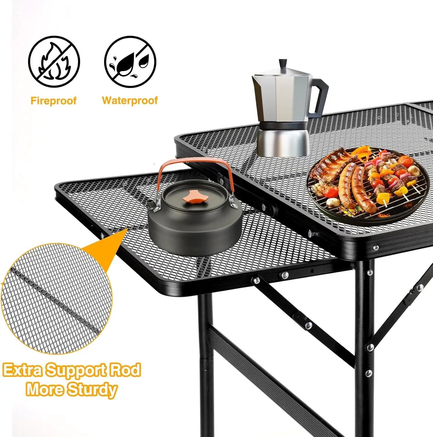 Grill Table Folding Table with 2 Wing Panels 3FT+1.4 FT with Mesh Desktop 2 Height Adjustable Portable Grill for Outdoor Indoor Beach BBQ Picnic Travel RV Black by GreenHaven Gardens