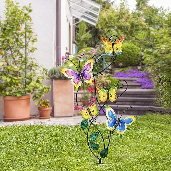 Juegoal 28 Inch Butterfly Garden Stake Decor Metal Wall Art Decoration, Mothers Day Ideal Gifts for Mom, Yard Outdoor Ornaments by GreenHaven Gardens