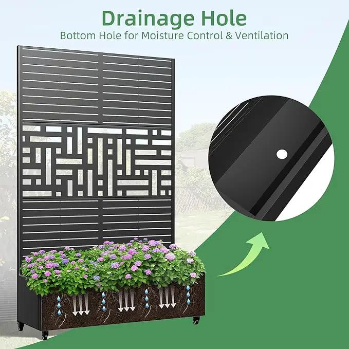 Casaphoria Metal Raised Garden Bed with Trellis and Wheels, 72"x47"x16" Planter Box for Climbing Plants, Vegetables & Vines, Features Drainage Holes and Privacy Screen, Black(Louvered&Helen) by GreenHaven Gardens
