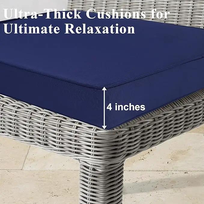 Outdoor Chair Cushions Set of 2 for Patio Furniture 24x24x4 Inch Waterproof Patio Chair Cushion 3 Year Color Fastness Square Elastic Foam Garden Sofa Couch Pads with Ties and Handle,Blue by GreenHaven Gardens