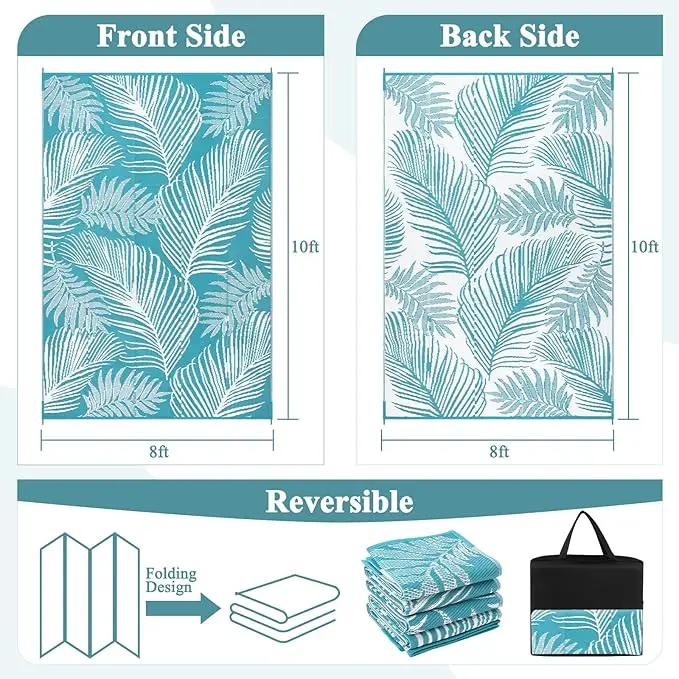 Pauwer Waterproof Outdoor Rug 8x10, Reversible Plastic Straw Patio Camping Rug, Indoor Outdoor RV Mat Carpet for Deck, Camper, Porch, Balcony, Backyard, Picnic, Leaf Teal by GreenHaven Gardens