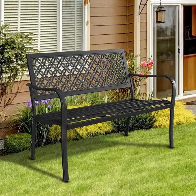 Grand patio 50" Outdoor Bench Garden Bench with Armrests Bench for Outdoors Lawn Yard Porch Black by GreenHaven Gardens