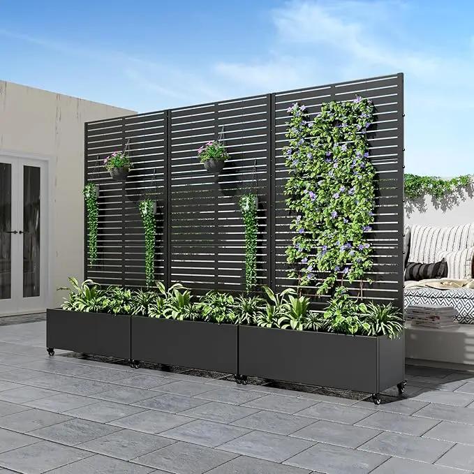 Casaphoria Metal Raised Garden Bed with Trellis and Wheels, 72"x35"x16" Planter Box for Climbing Plants, Vegetables & Vines, Features Drainage Holes and Privacy Screen (Black-Louvered) by GreenHaven Gardens