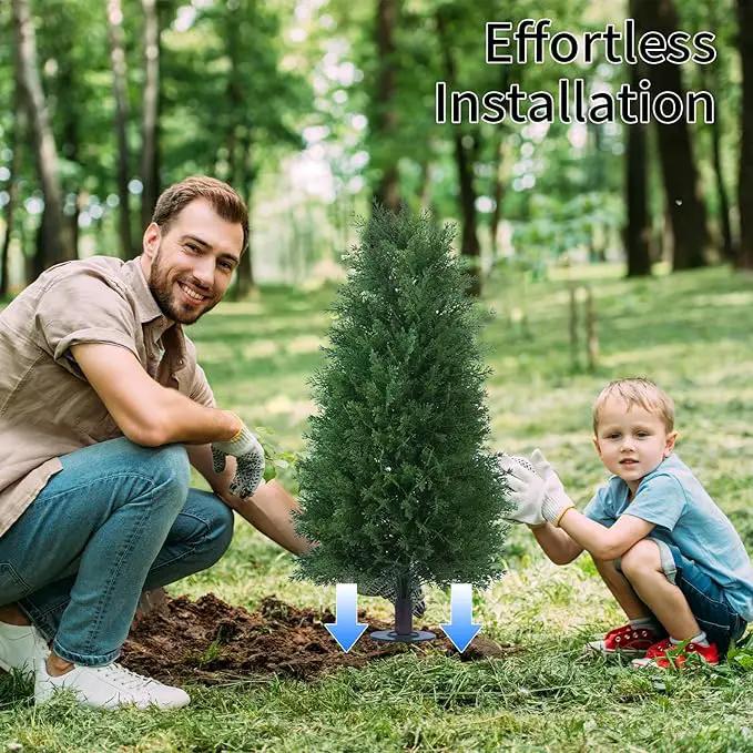 3FT Artificial Cedar Topiary Ball Trees with Ground Spike, 2 Pack UV Resistant Artificial Shrubs, Fake Evergreen Artificial Plant Brush for Indoor Outdoor Front Porch Garden by GreenHaven Gardens