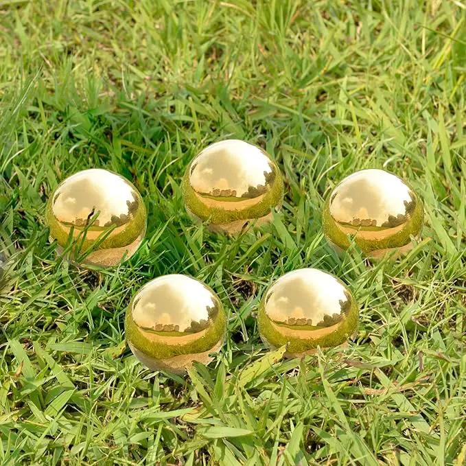 Nerien Gazing Ball, 2 Inch Stainless Steel Garden Mirror Globe, Polished Ornament Sphere, Hollow Floating Reflective Hemisphere, for Home Outdoor Pond Housewarming Swimming Decoration, Gold, 5pcs by GreenHaven Gardens
