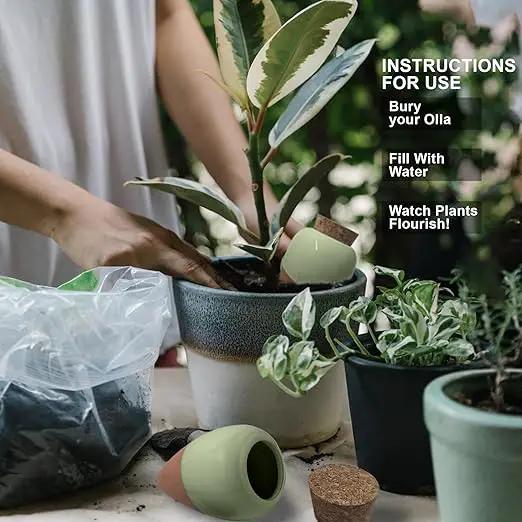 Plant Watering Globes - Olla Terracotta Watering Spikes - Hold 16 Ounces - Olla Water System for Plants - Self Water Method - Slow Releaese Drip Irrigation Terracotta Stakes by GreenHaven Gardens