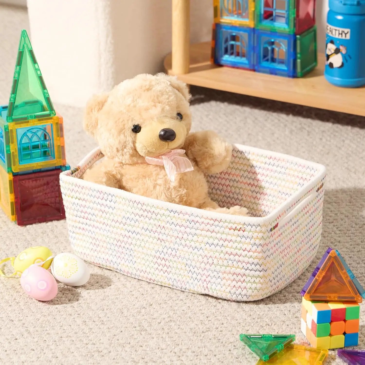 Small Storage Baskets for Organizing | Closet Organizer Bins | Shelf Toy Basket | Woven Rope Baskets | Cube Decorative Box | Shallow Basket | 13x8.5x5.1” | 4 Packs Rainbow by GreenHaven Gardens