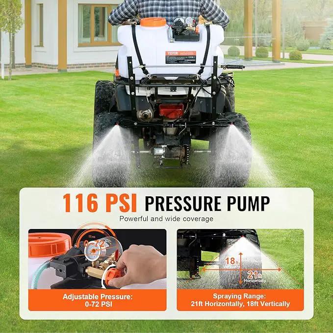 VEVOR ATV Spot Sprayer, 15.9 Gal/60L ATV/UTV Broadcast With Nozzle Boom, 12 V Pump With Water Tank, 1.9 GPM Flow Rate, Adjustable 0-72 PSI, 20FT Hose, Weed Sprayer for Garden, Farm by GreenHaven Gardens
