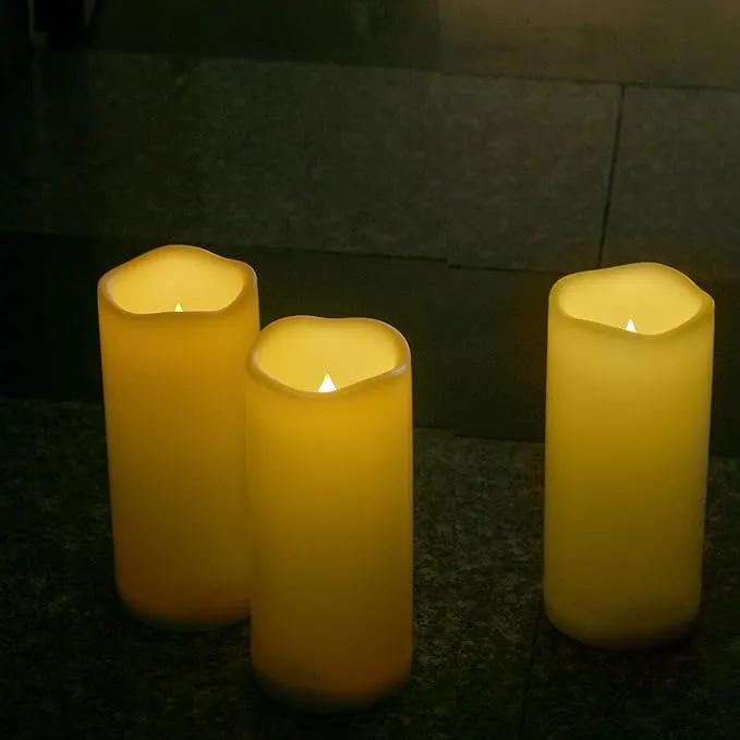 iZAN 2 PCS Outdoor Flameless LED Pillar Candle with Remote & Timer - Long Lasting Waterproof Flickering Battery Operated Electric Candle for Christmas Lantern Party Wedding Decoration 3"x7" by GreenHaven Gardens