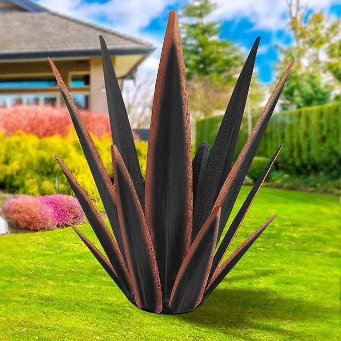 Large Tequila Rustic Sculpture, Rustic Metal Agave Plants for Outdoor Patio Yard, Home Decor Hand Painted Metal Agave Garden Yard Statue, Outdoor Lawn Ornaments Yard Stakes (Black -L) by GreenHaven Gardens