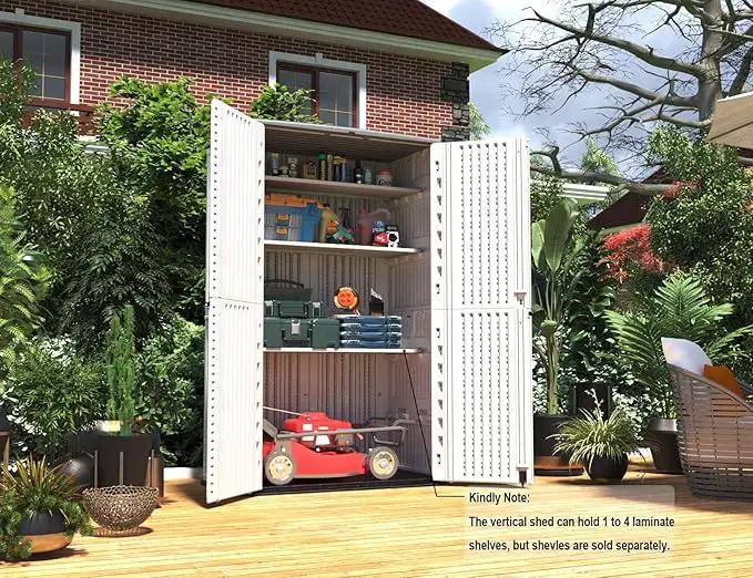 HOMSPARK Storage Shed Weather Resistance, Multi-Purpose Outdoor Storage Cabinet for Backyards and Patios, Vertical Storage Shed for Lawnmower, Patio Accessories (White 1, Tall - 53 cu.ft) by GreenHaven Gardens