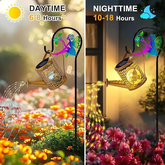 Solar Lights Garden Decorative, Solar Watering Can with Cascading Lights, Waterproof Metal Lantern with Fairy Shepherd Hook, Outdoor Decor for Yard, Patio, Lawn, and Pathway by GreenHaven Gardens