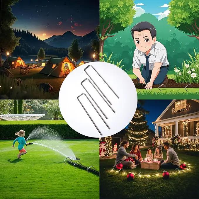 Galvanized Landscape Staples, 100 Pack 6 Inches Garden Lawn Stakes 11 Gauge U-Shaped Yard Turf Fabric Sod Pins for Weed Barrier Christmas Decorations Ground Cover Fabric by GreenHaven Gardens
