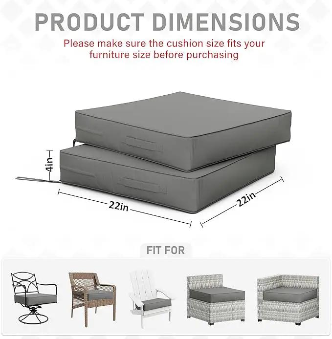 Patio Chair Cushions 22 X 22 X 4 Inch Waterproof Outdoor Seat Cushions for Patio Furniture, Outdoor Sofa Couch Pads with Ties & Handle, Set of 2, Light Grey by GreenHaven Gardens