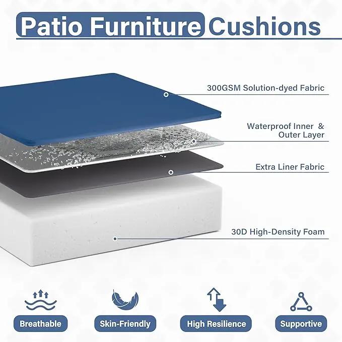 Patio Chair Cushions 19 X 19 X 4 Inch Waterproof Outdoor Seat Cushions for Patio Furniture, Outdoor Sofa Couch Pads with Ties & Handle, Set of 2, Blue