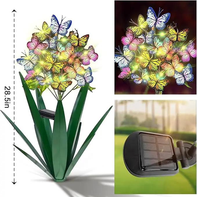 Homight Solar Metal Agave Butterfly Flower Stick Garden Sculpture - Outdoor Gift, Christmas Lights, Swaying Butterfly Sunflower Lights - Solar Outdoor (2 pcs Green) by GreenHaven Gardens