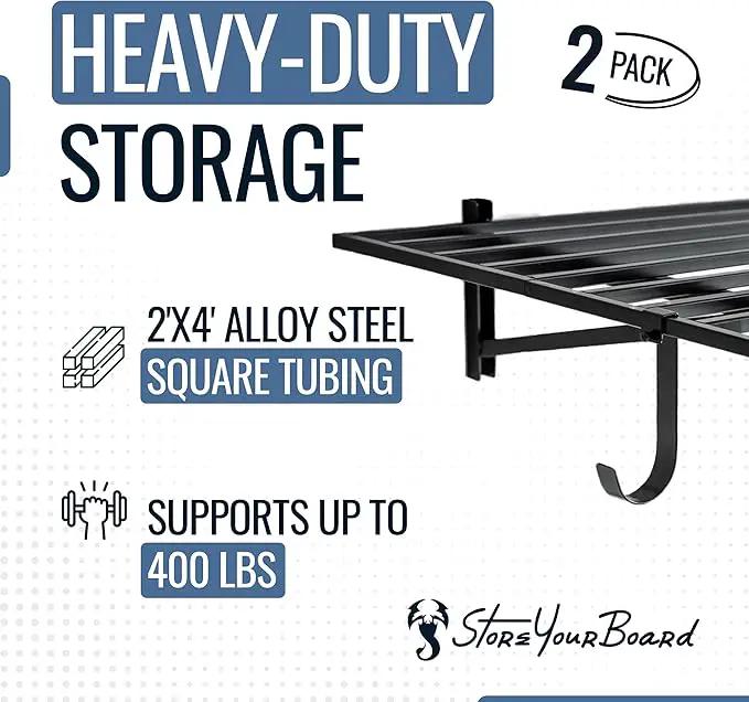 StoreYourBoard 2-Pack Heavy Duty Wall Shelves – Wall-Mounted Garage Storage Shelving and Organization for Sheds, Closets, or Utility Rooms – Holds 200 lbs, 2ft x 4ft, Black by GreenHaven Gardens