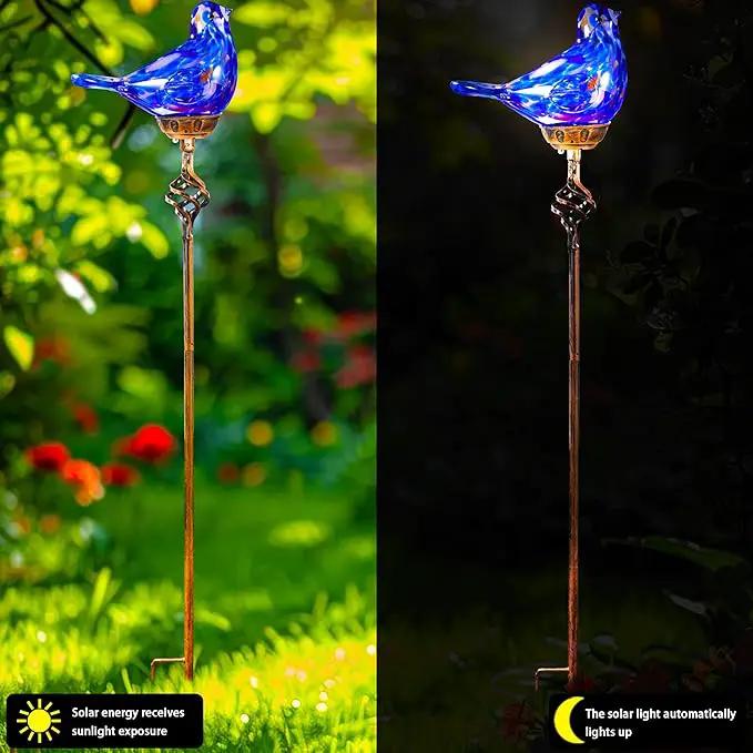 Decorative Solar Lights, Outdoor Solar Bird Stake Lights, Hand Blown Glass Decorative Garden Pathway Lights Outdoor Waterproof Glass Stakes (Dark Blue) by GreenHaven Gardens