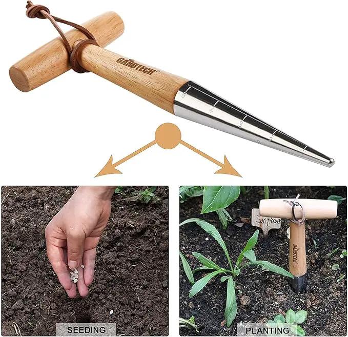 Gardtech Garden Tool Set, 5 Pcs Gardening Tool Set with Weeder Puller, Dibber, Transplanter, Big Trowel, 5-Claw Cultivator - Wooden Handle Heavy Duty Stainless Steel Gardening Hand Tools by GreenHaven Gardens