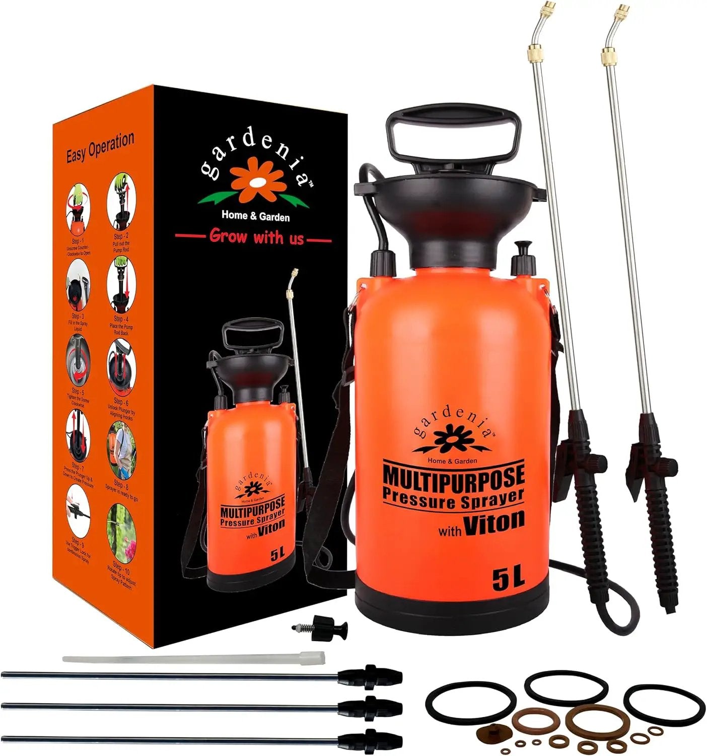 Pump Sprayer Upgraded Garden Sprayer Premium Viton Seals Telescopic Metal Lance & a Complete Set of Spare Parts Pumping Spray Bottle 5L for Watering Lawn Care & Home & Car Cleaning by GreenHaven Gardens