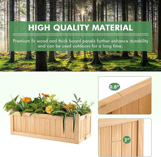 S AFSTAR Outdoor Wooden Planter Box, Folding Raised Garden Bed W/Drainage Hole, Patio Rectangle Plant Container for Flowers Vegetables Fruits Herbs, Collapsible Planting Box for Yard by GreenHaven Gardens