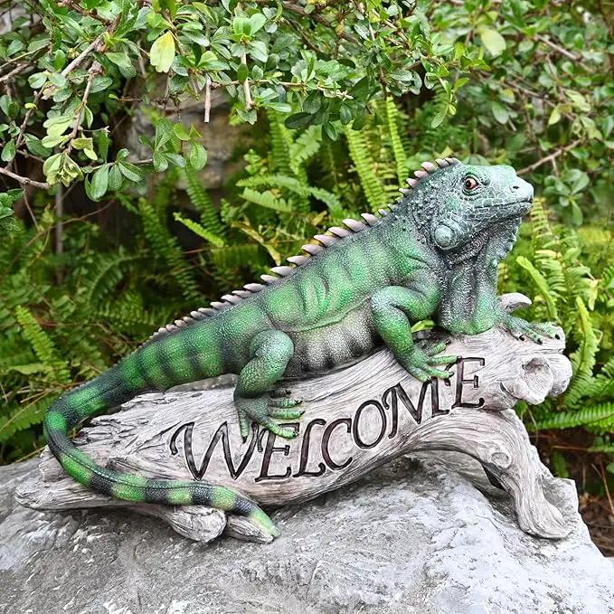 Patio Chameleon Figurine Garden Decor Lizard Outdoor Statue Yard Decoration Home Sculpture Outside Accessory Lawn Welcome Sign Iguana by GreenHaven Gardens