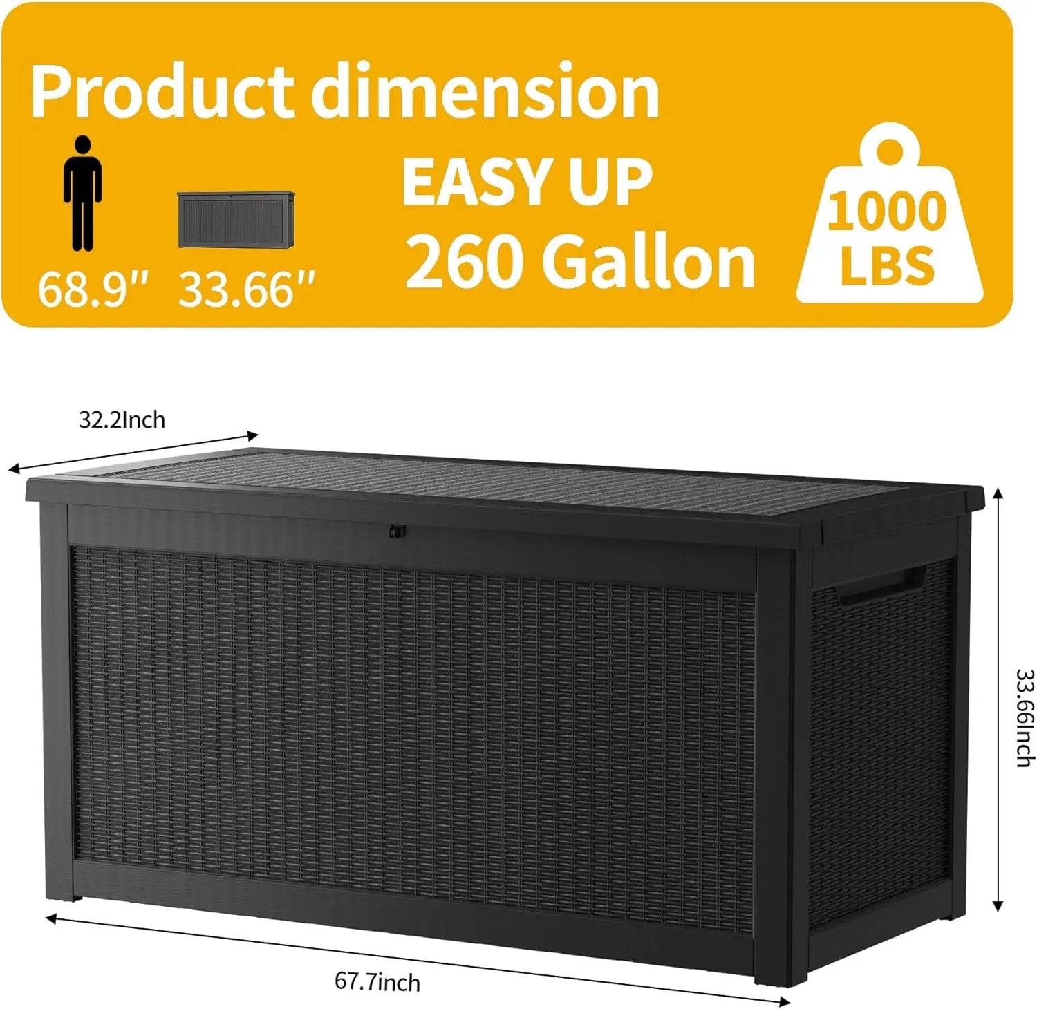 320 Gallon Waterproof Large Resin Deck Box Indoor/Outdoor Lockable Storage Container and Seating for Garden, Pool, and Patio (320 Gallon, Black) by GreenHaven Gardens