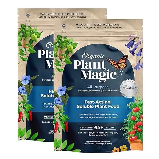 Organic Plant Magic - Truly Organic™ Fast-Acting Soluble Plant Food: All-Purpose Fertilizer Concentrate for All Flower Vegetable Herb Fruit Tree Shrub Container Garden & House Plants [Two 1 lb Bags] by GreenHaven Gardens