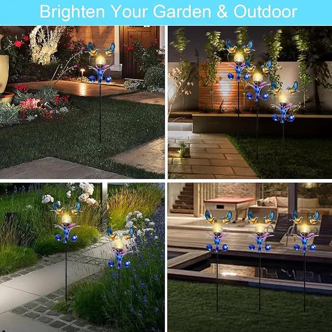 VCUTEKA Solar Lights Outdoor Metal Garden Stake Waterproof Crackle Glass Globe Garden Decor Blue Jay Bird for Pathway, Lawn, Patio, Yard by GreenHaven Gardens