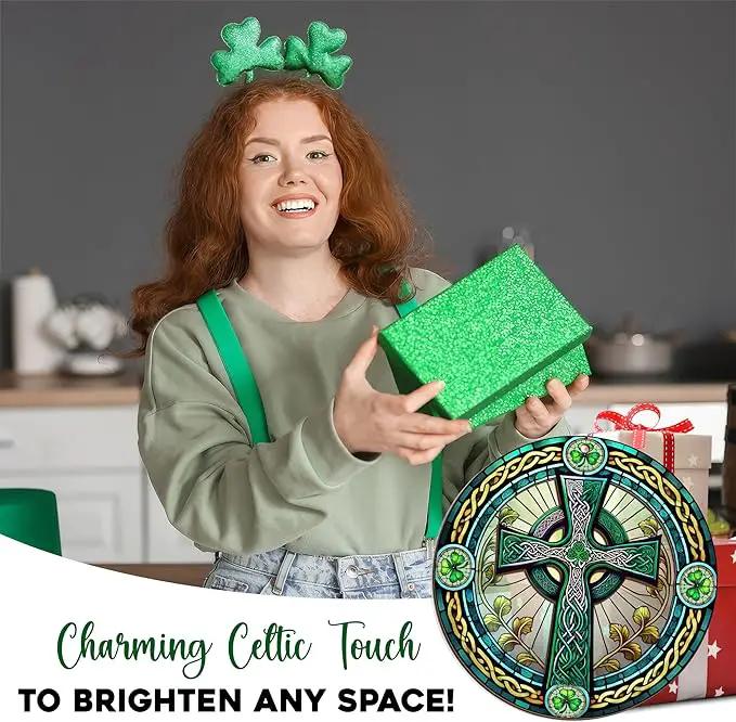 St Patricks Day Decorations - Irish Gifts for Men Women Friends Family, St Patricks Day Accessories, Celtic Cross Home Decor - Double Layered Hanging Suncatcher 12 in by GreenHaven Gardens