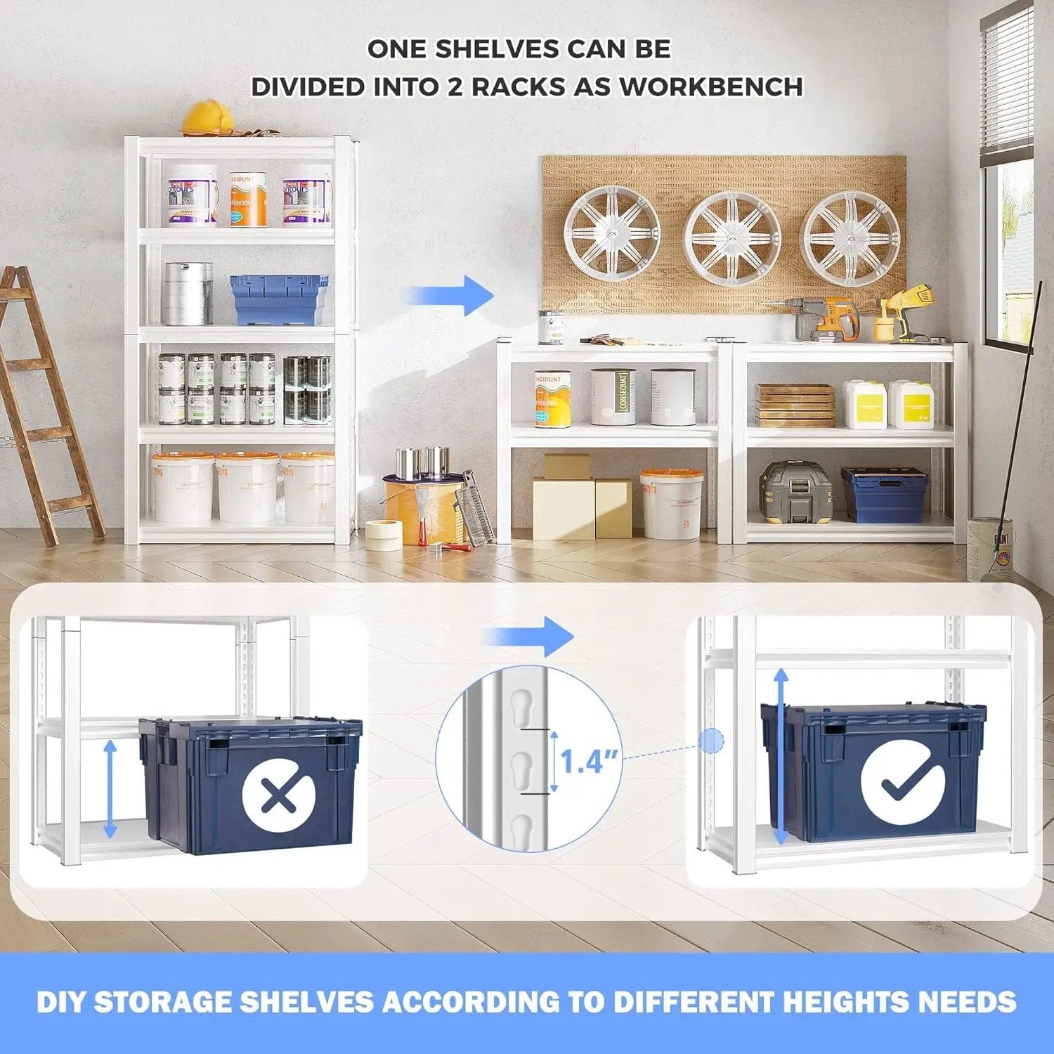 Raybee 72''H Garage Shelving Heavy Duty Storage Shelves Load 2010LBS Adjustable 5 Tier Metal Shelving White Garage Sheves Pantry Shelf for Kitchen Closet 72''H*31.7''W*16.3''D, 4 Pack by GreenHaven Gardens