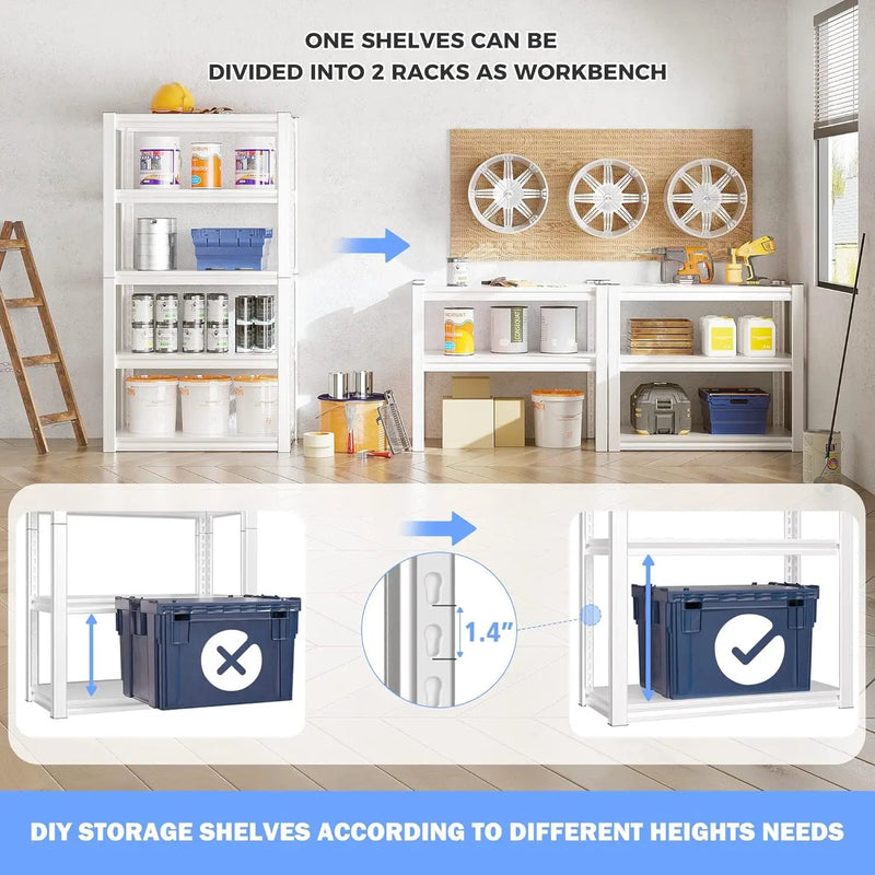 Raybee 72''H Garage Shelving Heavy Duty Storage Shelves Load 2010LBS Adjustable 5 Tier Metal Shelving White Garage Sheves Pantry Shelf for Kitchen Closet 72''H*31.7''W*16.3''D, 4 Pack by GreenHaven Gardens