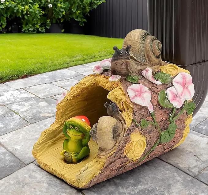 Snails Frog Garden Statue - Decorative 3"x4" Gutter Downspout Splash Block & Rain Diverter | Outdoor Decor Sculpture, Eco-Friendly Resin, Weather-Resistant, Easy Install by GreenHaven Gardens