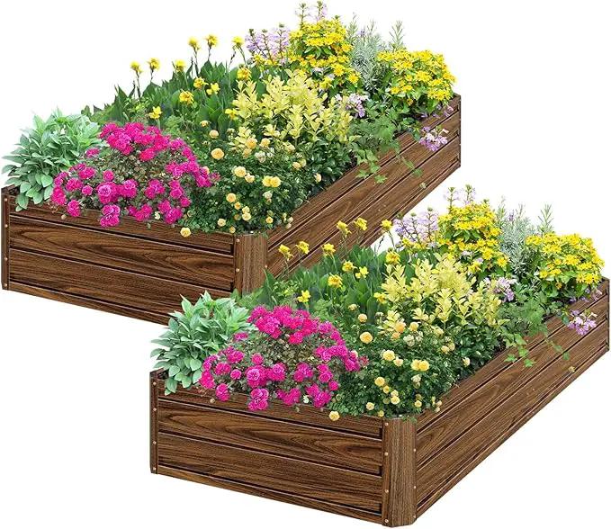 SnugNiture 2 Pcs 8x4x1FT Raised Garden Bed Galvanized Planter Garden Boxes Outdoor, Deep Root Planter Raised Bed for Vegetables Flowers Herbs,Brown by GreenHaven Gardens