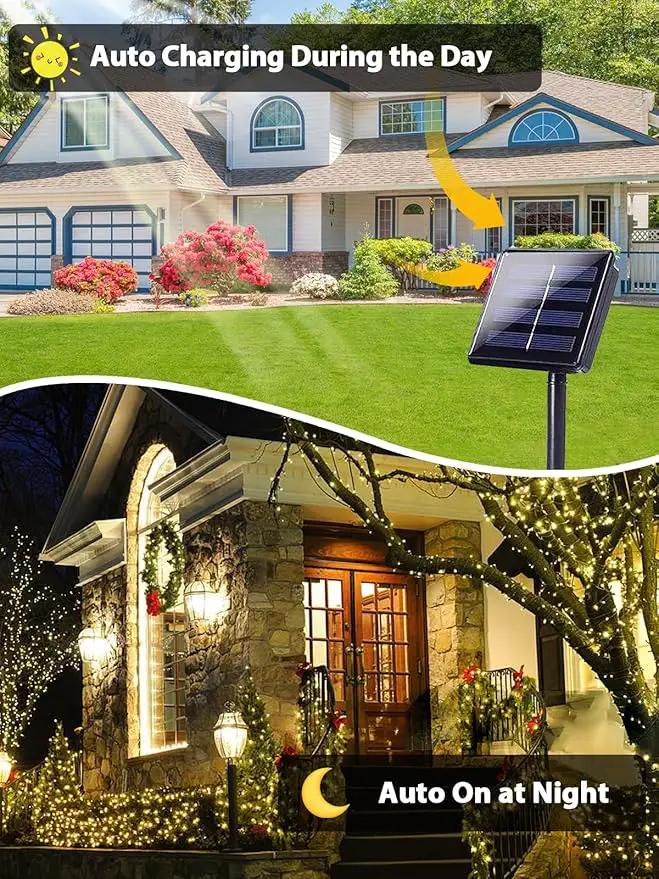 2 Pack 200 LED Solar String Lights for Outside, Solar Christmas Lights Outdoor Waterproof, Solar Outdoor String Light with 8 Lighting Modes for Xmas Tree Wedding Party Garden Decorations (Warm White) by GreenHaven Gardens
